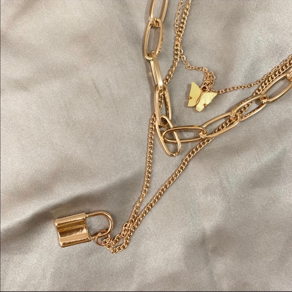 ✨NEW!!✨ butterfly & lock layered necklace